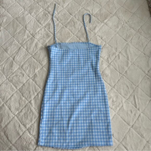 Emily June | Blue & White Check Halter Strap Plaid Bodycon Dress | Size Medium - Picture 2 of 10